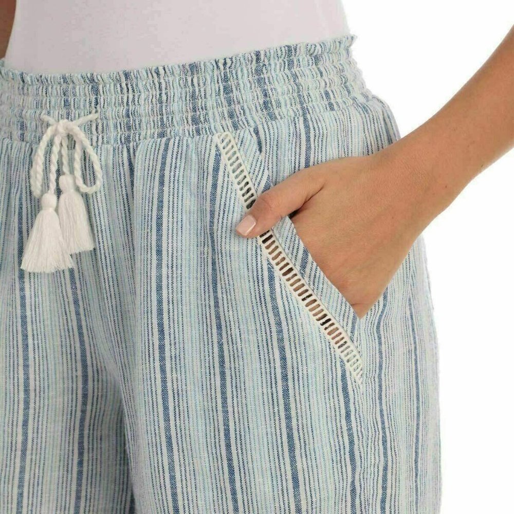 Briggs Women's Linen Blend Pull-On Shorts with Pockets and Drawstring, BLUE, S "